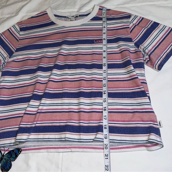 Vans T Shirt Wazzy Striped Cropped Tee Size Extra Large Pink Blue and White - Picture 3 of 9